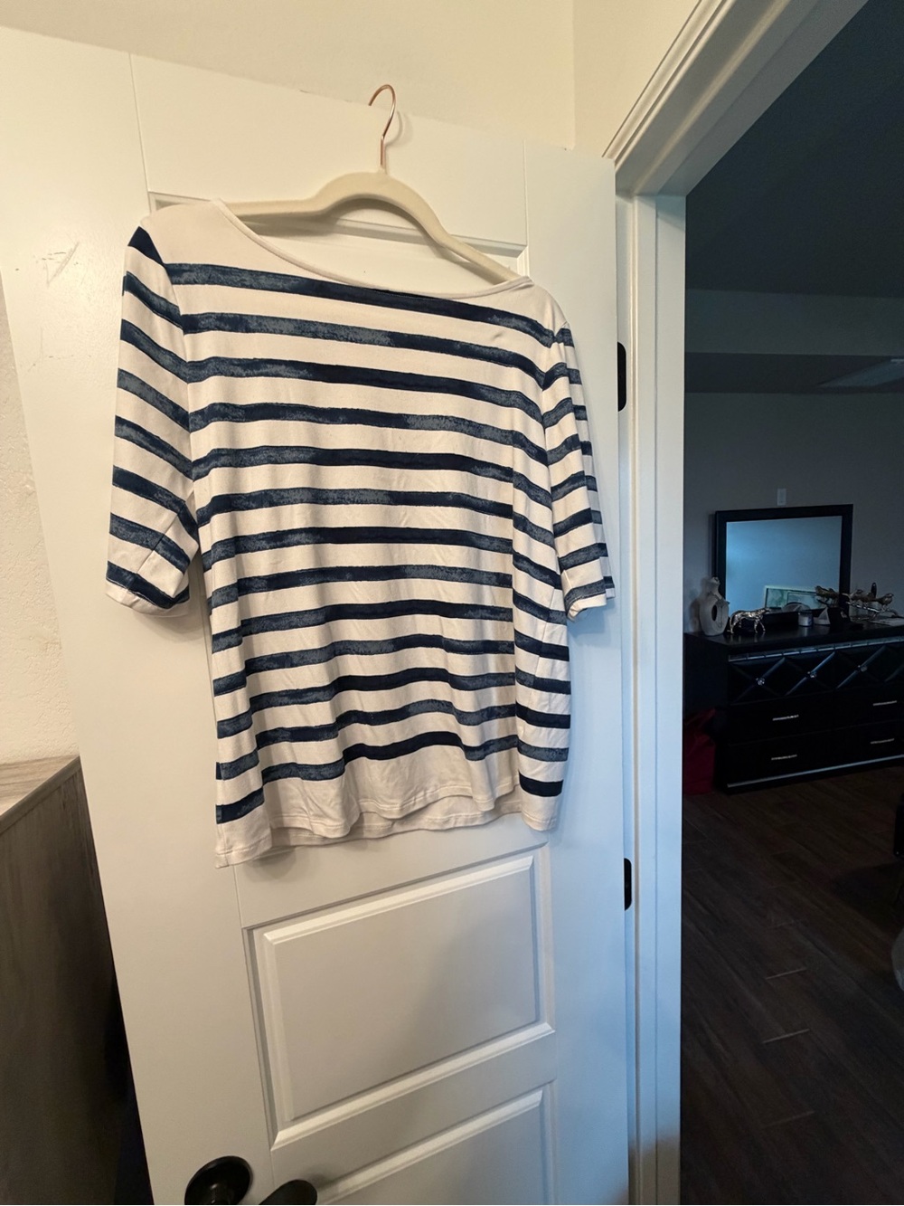 Striped Boatneck Tee in White and Navy